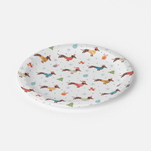 Teckels in Christmas Sweaters Patroon Papieren Bordje (Gekanteld)