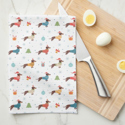 Teckels in Christmas Sweaters Patroon Theedoek (Quarter Fold)