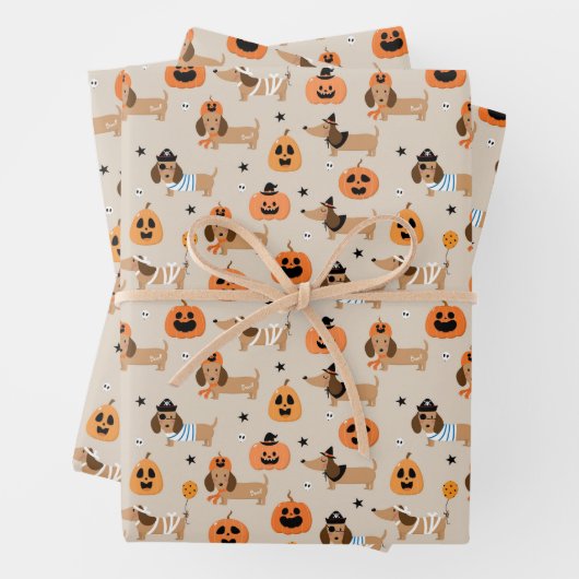 Teckels in Halloween kostuums patroon Inpakpapier Vel (In situ)