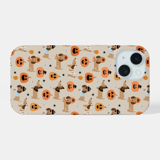 Teckels in Halloween kostuums patroon iPhone 15 Case (Achterkant horizontaal)