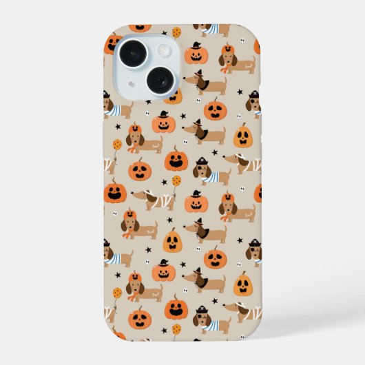Teckels in Halloween kostuums patroon iPhone 15 Case (Achterkant)