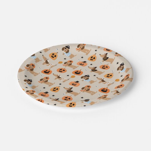 Teckels in Halloween kostuums patroon Papieren Bordje (Gekanteld)