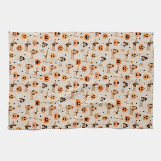 Teckels in Halloween kostuums patroon Theedoek (Horizontaal)