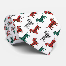 Teckels in rode flanel Plaid Schattigee kerst Stropdas