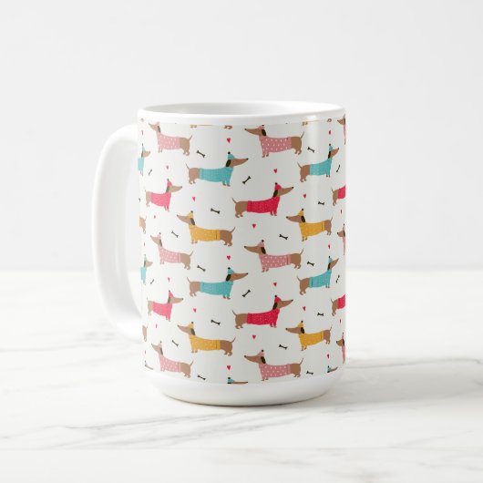 Teckels in Truien Vakantiepatroon Koffiemok (Voorkant links)