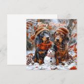 Teckels met Snowman Kerstmis Notitiekaartje (Voorkant / Achterkant)