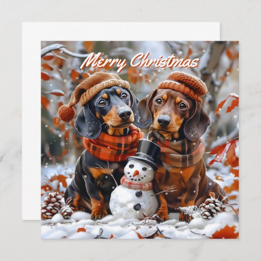 Teckels met Snowman Kerstmis Notitiekaartje (Voorkant / Achterkant)