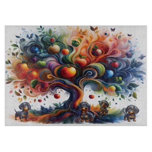 Teckels onder de fruitboom snijplank (Voorkant)