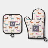 Teckels Patroon Kleurrijke worst Honden Ovenwant & Pannenlap Set (Voorkant)