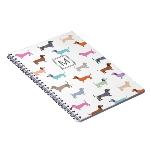Teckels Patroon Stijlvol Kleurrijke Monogrammed Notitieboek (Rechterzijde)