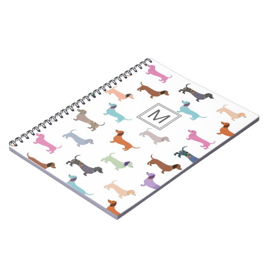 Teckels Patroon Stijlvol Kleurrijke Monogrammed Notitieboek (Linkerzijde)