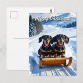 Teckels slee kerst briefkaart (Voorkant / Achterkant)