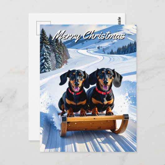 Teckels slee kerst briefkaart (Voorkant / Achterkant)