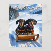 Teckels slee kerst briefkaart (Voorkant)