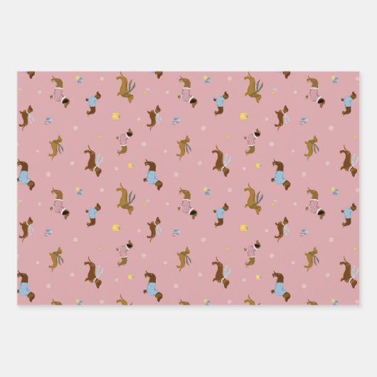 Teckels Sneeuwvlokken Geschenken Pastel Inpakpapier Vel (Voorkant 2)