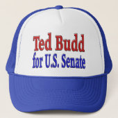 Ted Budd for Senate met rode blauwe tekst Trucker Pet (Voorkant)