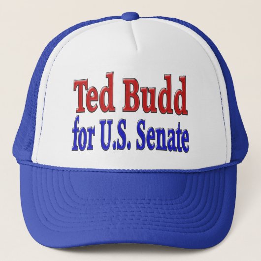 Ted Budd for Senate met rode blauwe tekst Trucker Pet (Voorkant)