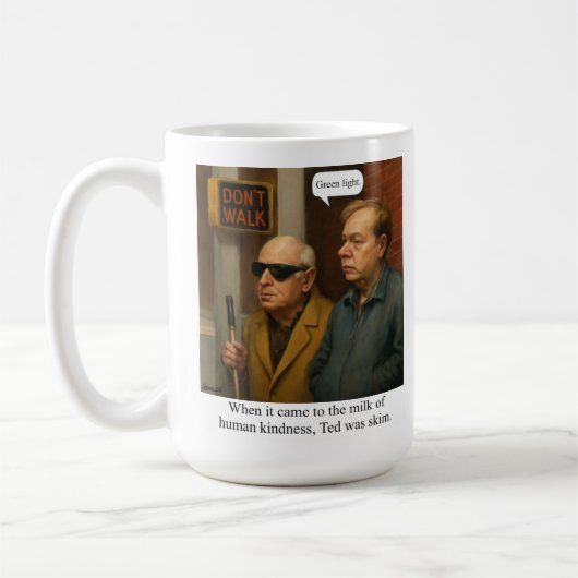 Ted was mager. koffiemok (Links)