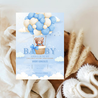 Tedby Beer Balloon Blue Sky Baby Boy Shower Kaart