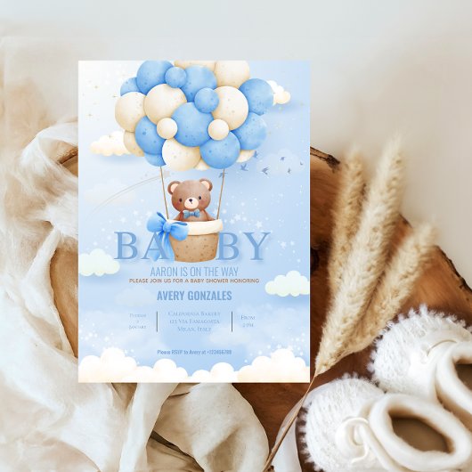 Tedby Beer Balloon Blue Sky Baby Boy Shower Kaart