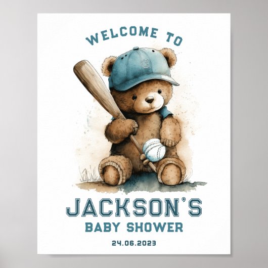 Tedd Beer Honkbal Speler Jongen Welkom Baby shower Poster (Voorkant)