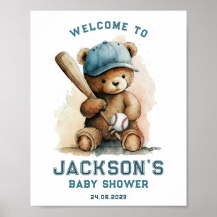 Tedd Beer Honkbal Speler Jongen Welkom Baby Shower Poster