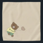 Tedd E. Teddy Bear Khaki Gepersonaliseerde dichter Bandana<br><div class="desc">Khaki achtergrond en een schattige teddybeer met een roze neus... het houden van een ballon. Op zijn buik heeft hij de naam van je huisdier. De achtergrondkleur is aanpasbaar, evenals de doopvont, de doopvontkleur, en de naam... het gebruiken geeft menu uit. Maak het je eigen! Als je Boagie's schattige design...</div>