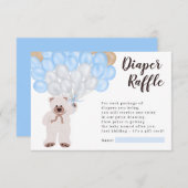 Teddbeer blauwe ballon luier raffle baby shower informatiekaartje (Voorkant / Achterkant)