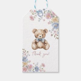 Teddbeer Bloemige Baby Shower Bedank Geschenklabel Cadeaulabel