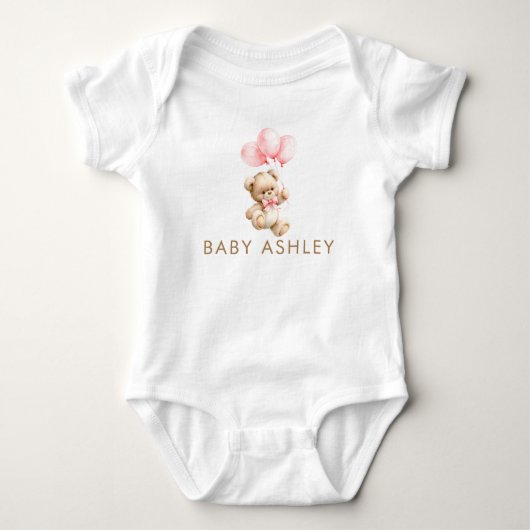 Teddbeer en roze ballonnen Cadeaubabyfeest cadeau Romper (Voorkant)