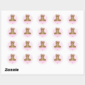 Teddbeer Roze Strik Babyshower Bedankt Kaartje Ronde Sticker (Vel)