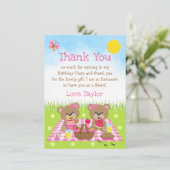 Teddberen Picknick Verjaardag Roze Gingham Bedankkaart (Staand voorkant)