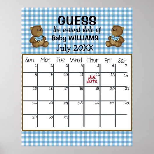 Teddberen Raad Verwachtingsdatum Kalender Poster (Voorkant)