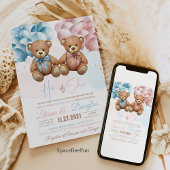 Teddi Beer Baby shower Uitnodiging Hij of Zij Gesl