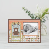 Teddibeer 3D-uitzicht Boog & Knoop Geboorteaankond Aankondiging (Staand voorkant)