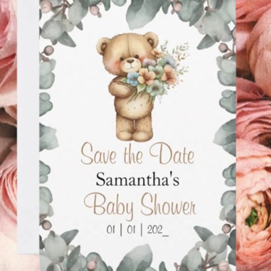 Teddibeer  Aquarel Wit de datum Kaart