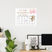 Teddibeer Baby Shower Raad de Bevalling Datum Kale Poster (Thuiskantoor)