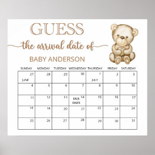 Teddibeer Baby Shower Raad de Datum Kalender Po Poster