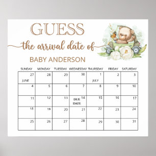 Teddibeer Babyshower Raad de Bevalling Datum Kalen Poster