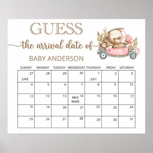 Teddibeer Babyshower Raad Uitgerekende Datum Kalen Poster (Voorkant)