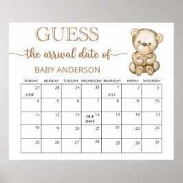 Teddibeer Babyshower Raadt Verwachtingsdatum Kalen Poster