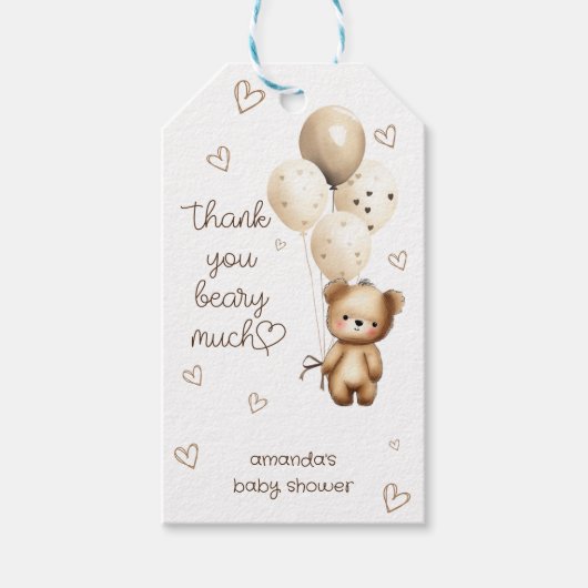 Teddibeer Ballonnen Dank je beary veel Cadeaulabel (Voorkant)