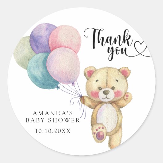 Teddibeer ballonnen - dank je ronde sticker (Voorkant)
