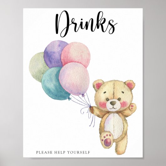 Teddibeer ballonnen - Drankjes pak zelf Poster (Voorkant)