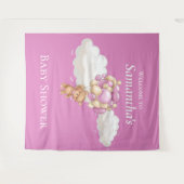Teddibeer Ballonnen Roze Baby Shower achtergrond Wandkleed (Voorkant (horizontaal))