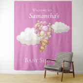 Teddibeer Ballonnen Roze Baby Shower achtergrond Wandkleed (In situ)