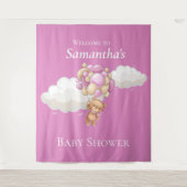 Teddibeer Ballonnen Roze Baby Shower achtergrond Wandkleed (Voorkant)