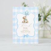 Teddibeer Blauw Gingham Schattig Bedankt (Staand voorkant)