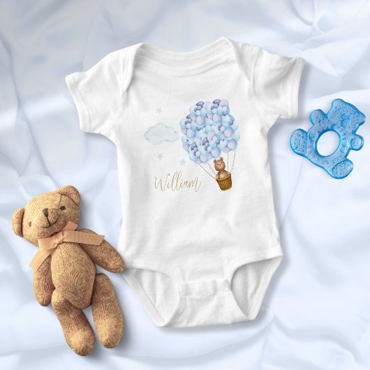 Teddibeer Blauwe Ballonnen Gouden Schrift Romper