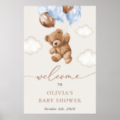 Teddibeer, Blauwe Ballonnen, Welkom bij Baby Showe Poster (Voorkant)